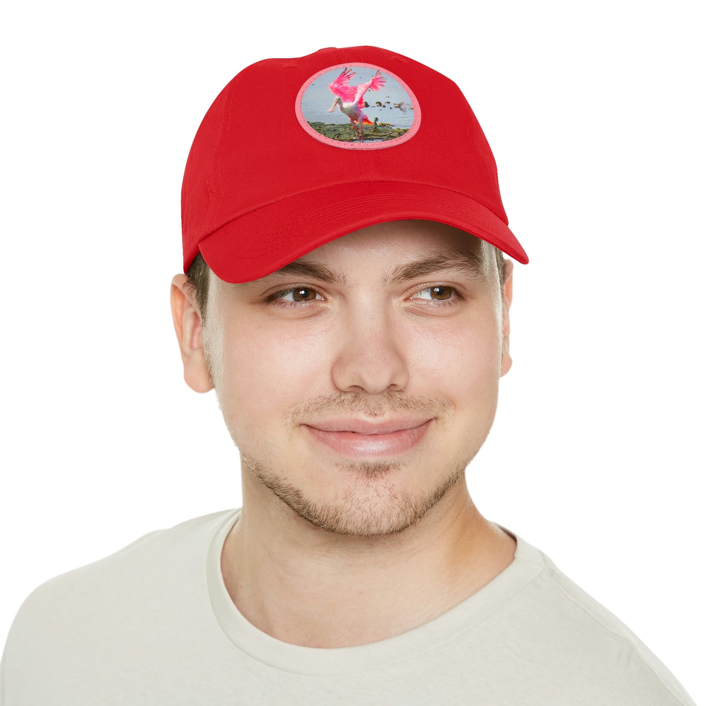 Roseate Spoonbill Pink Bird Hat with Leather Patch (Round)