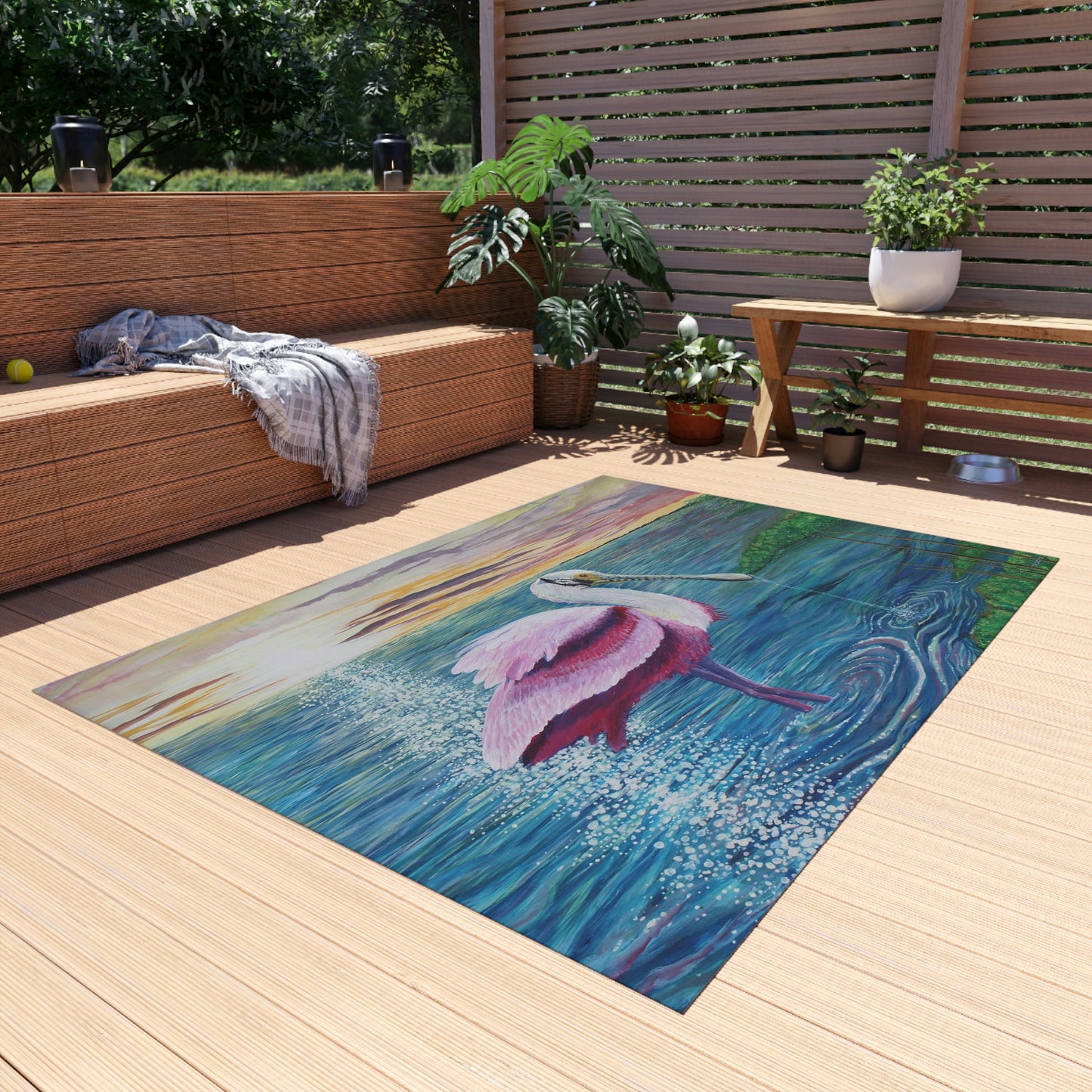 Spoonbill in the Sun Port Aransas Wildlife Outdoor Rug