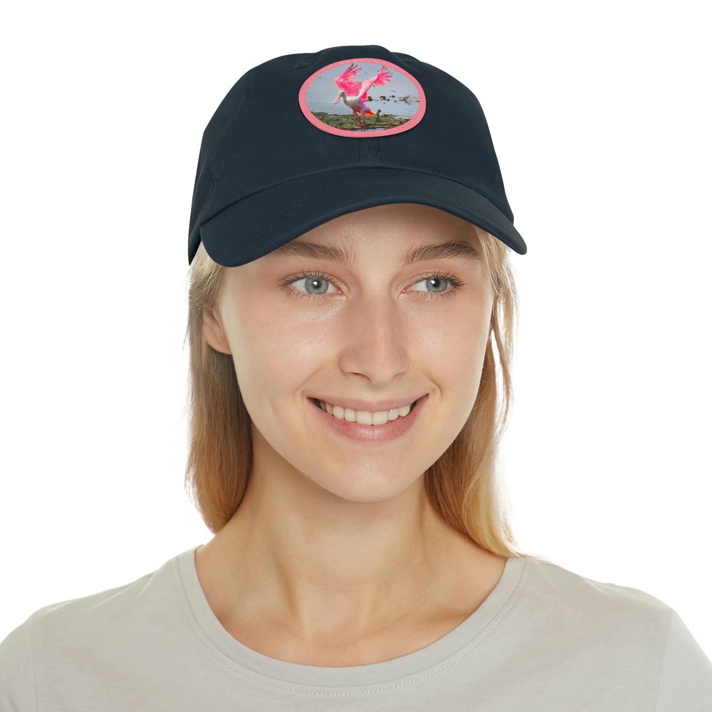 Roseate Spoonbill Pink Bird Hat with Leather Patch (Round)