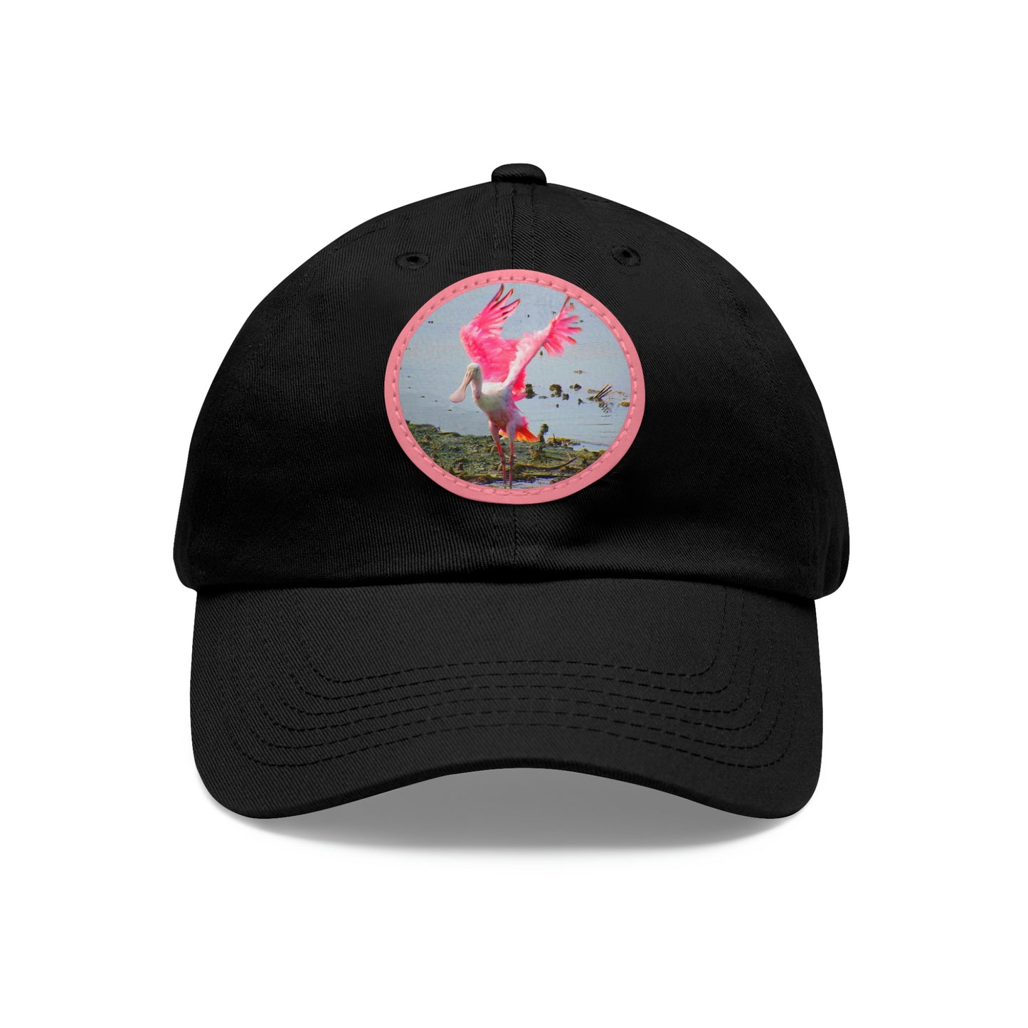 Roseate Spoonbill Pink Bird Hat with Leather Patch (Round)