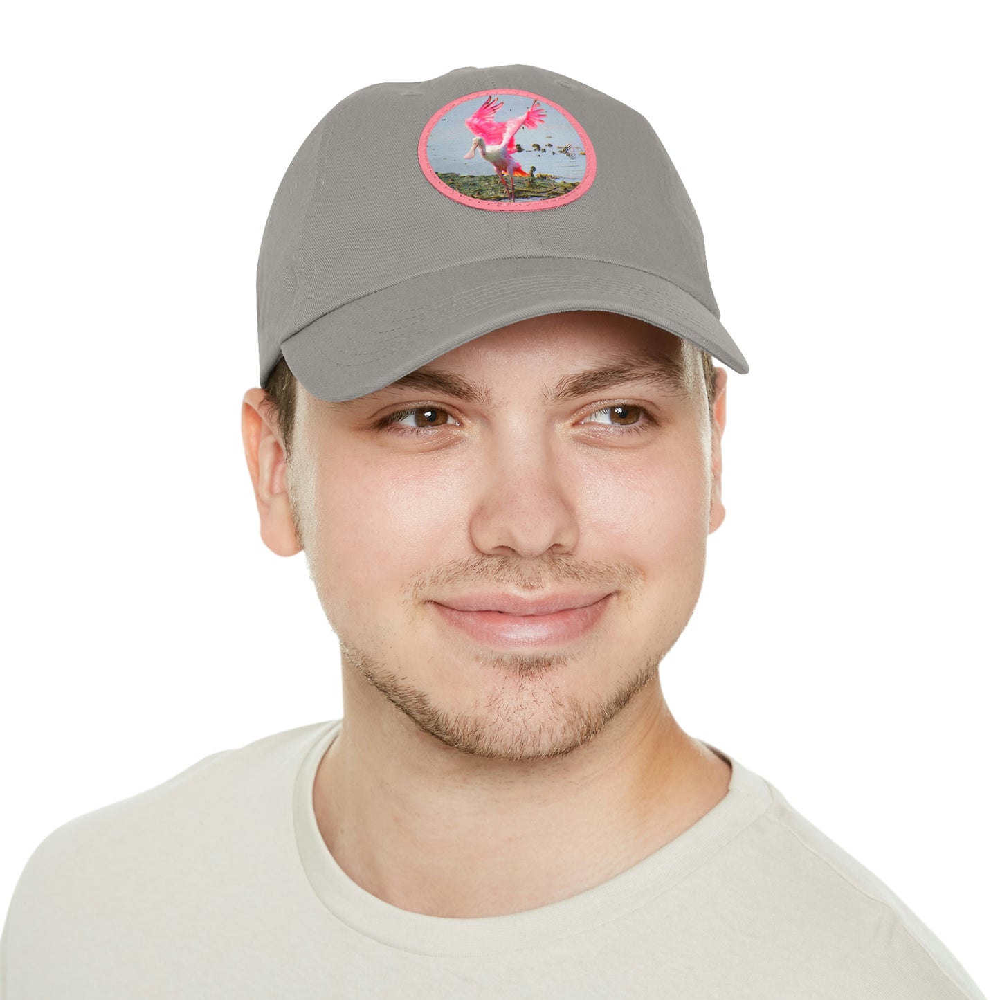 Roseate Spoonbill Pink Bird Hat with Leather Patch (Round)