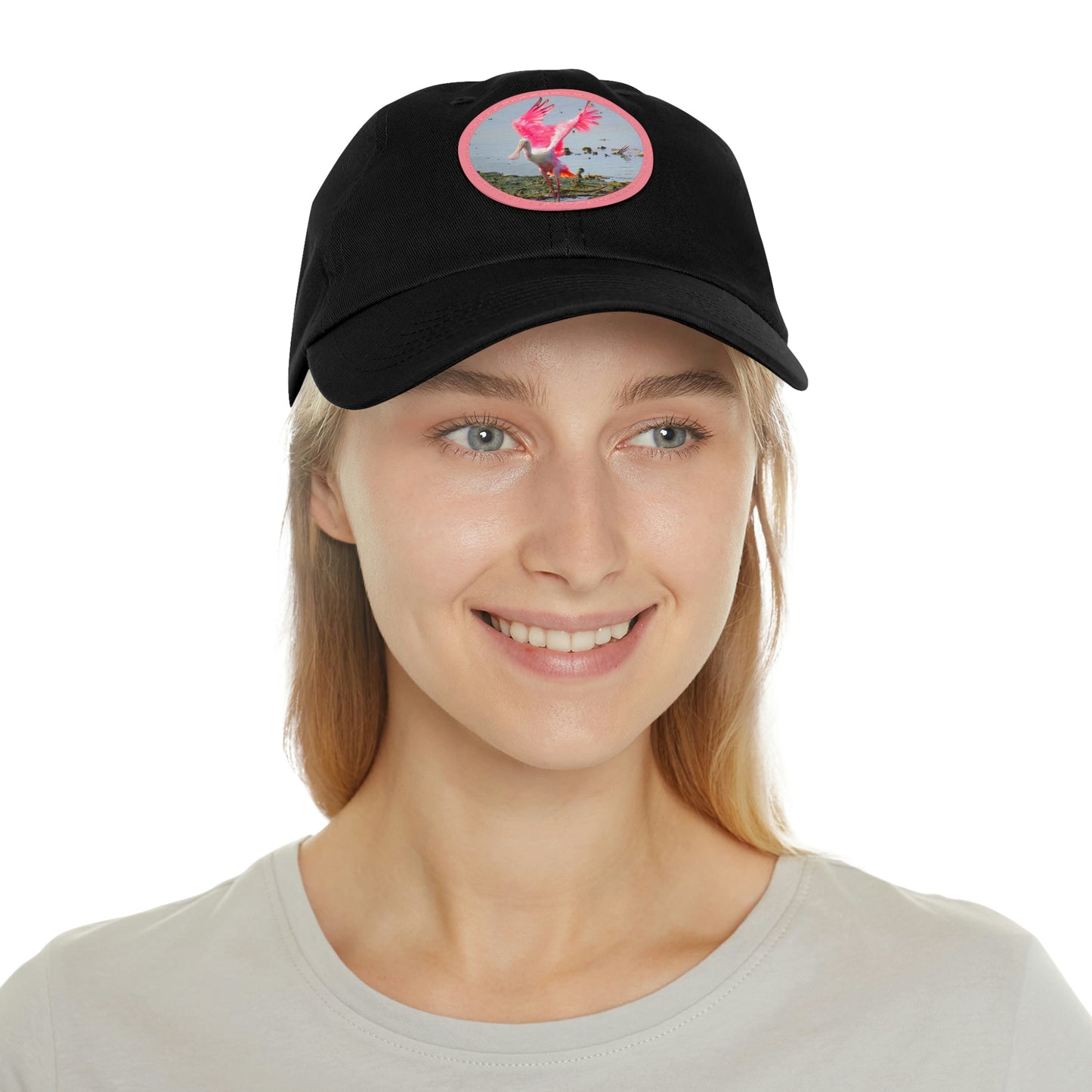 Roseate Spoonbill Pink Bird Hat with Leather Patch (Round)
