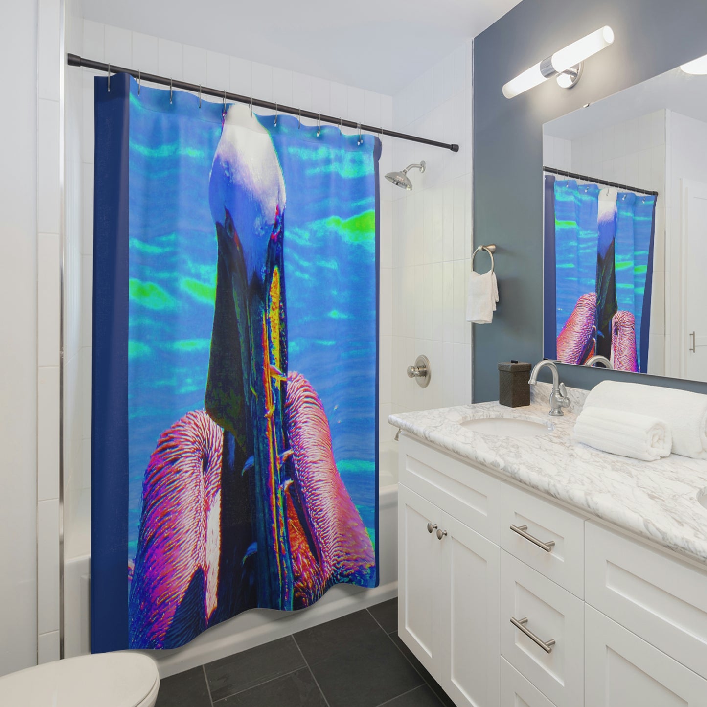 Pelican's Catch Port Aransas Wildlife Artistic Shower Curtains