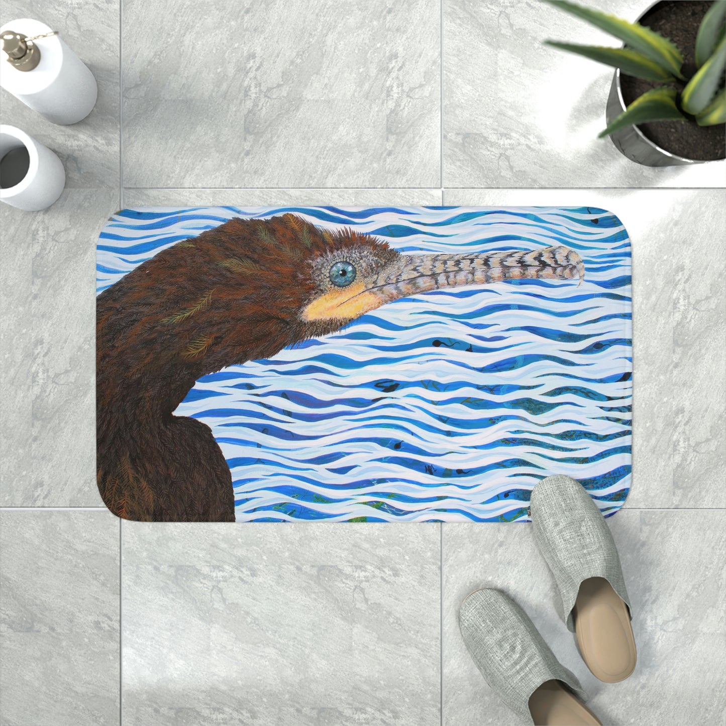 Cormorant in Paradise Port Aransas Wildlife Memory Foam Bath Mat