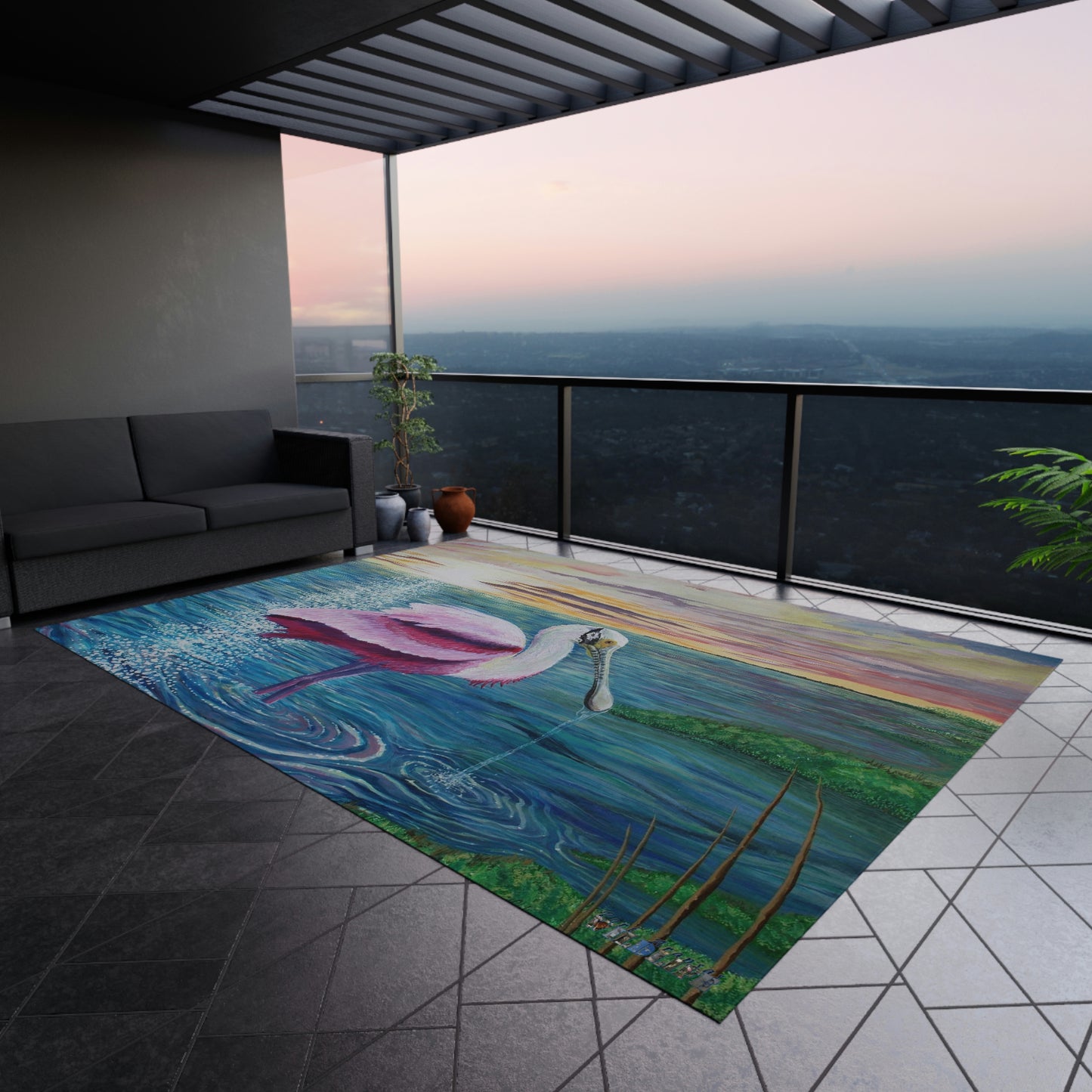 Spoonbill in the Sun Port Aransas Wildlife Outdoor Rug