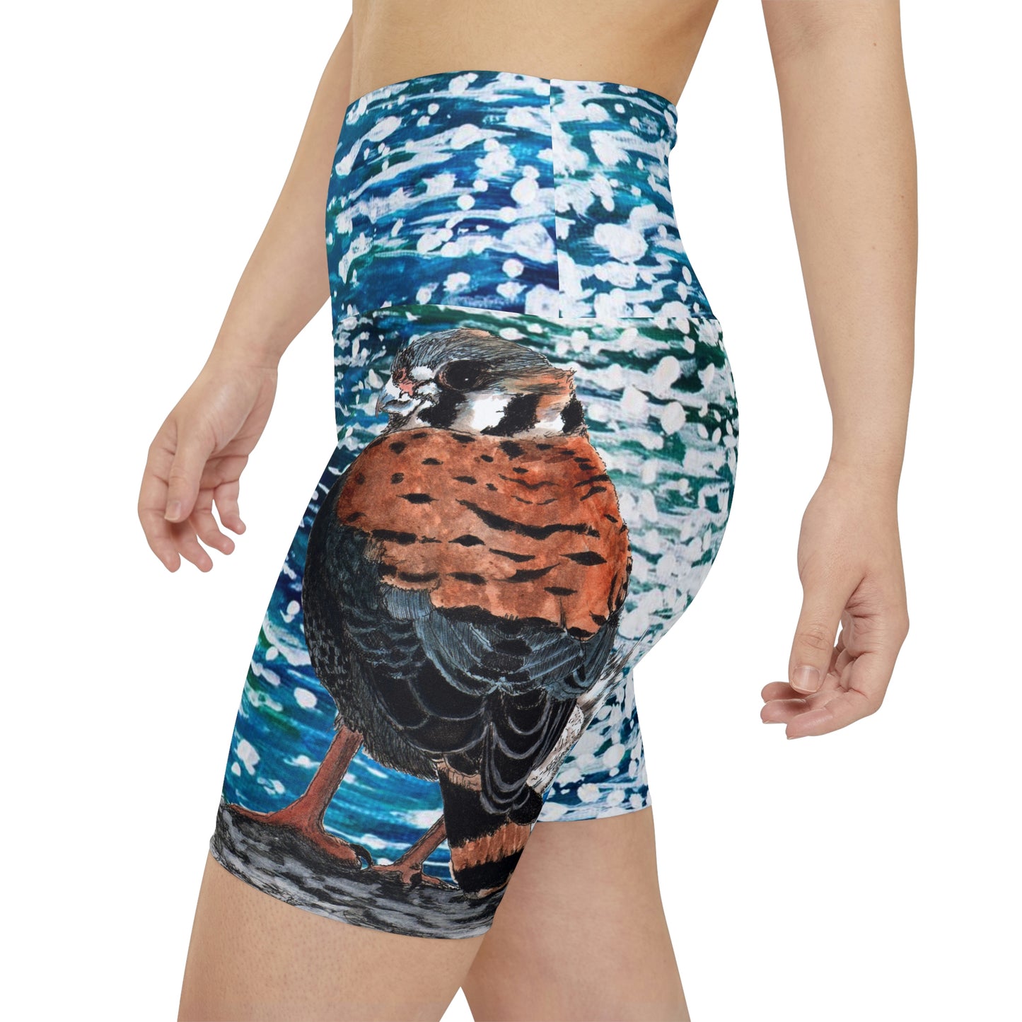 American Kestrel Blue Sparkling Waters Women's Workout Shorts
