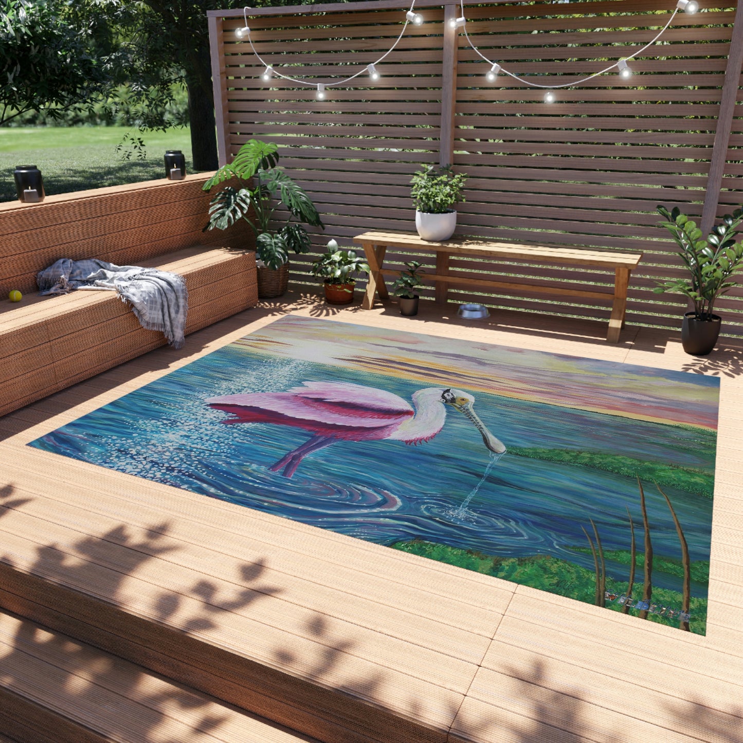 Spoonbill in the Sun Port Aransas Wildlife Outdoor Rug