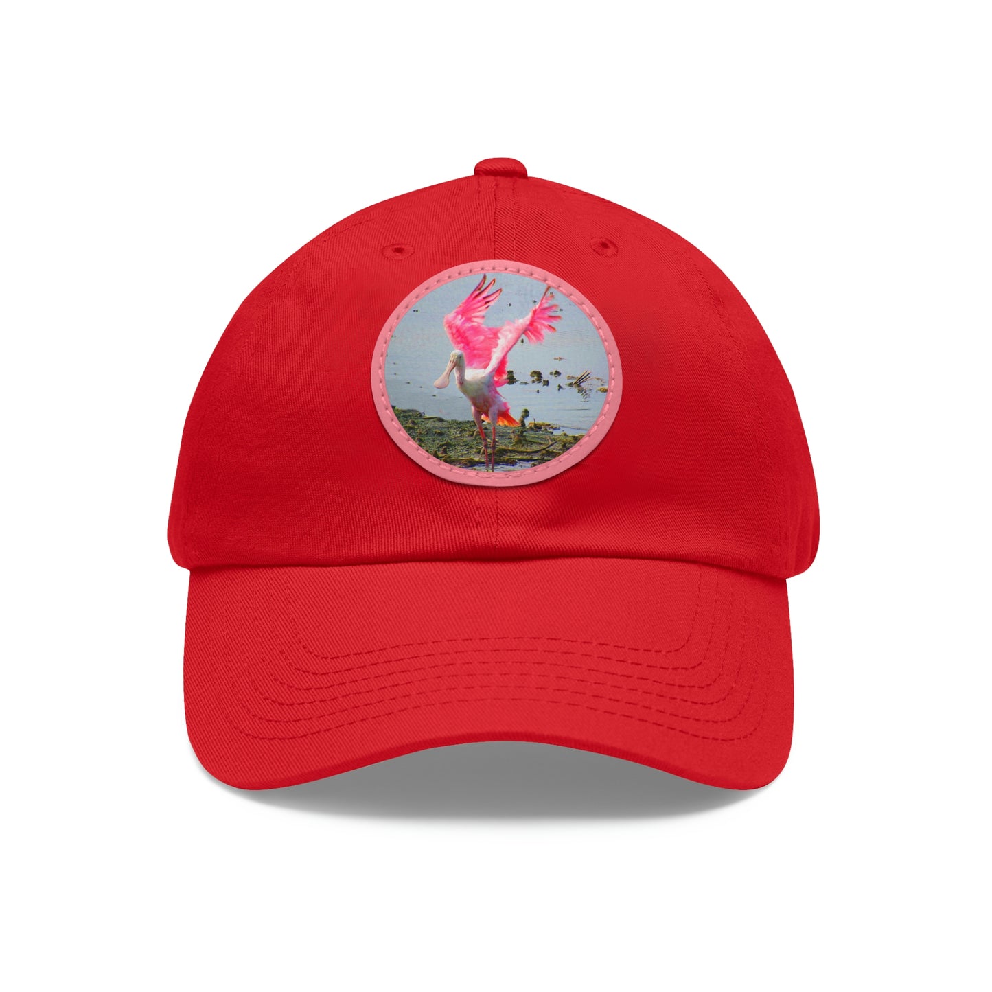 Roseate Spoonbill Pink Bird Hat with Leather Patch (Round)