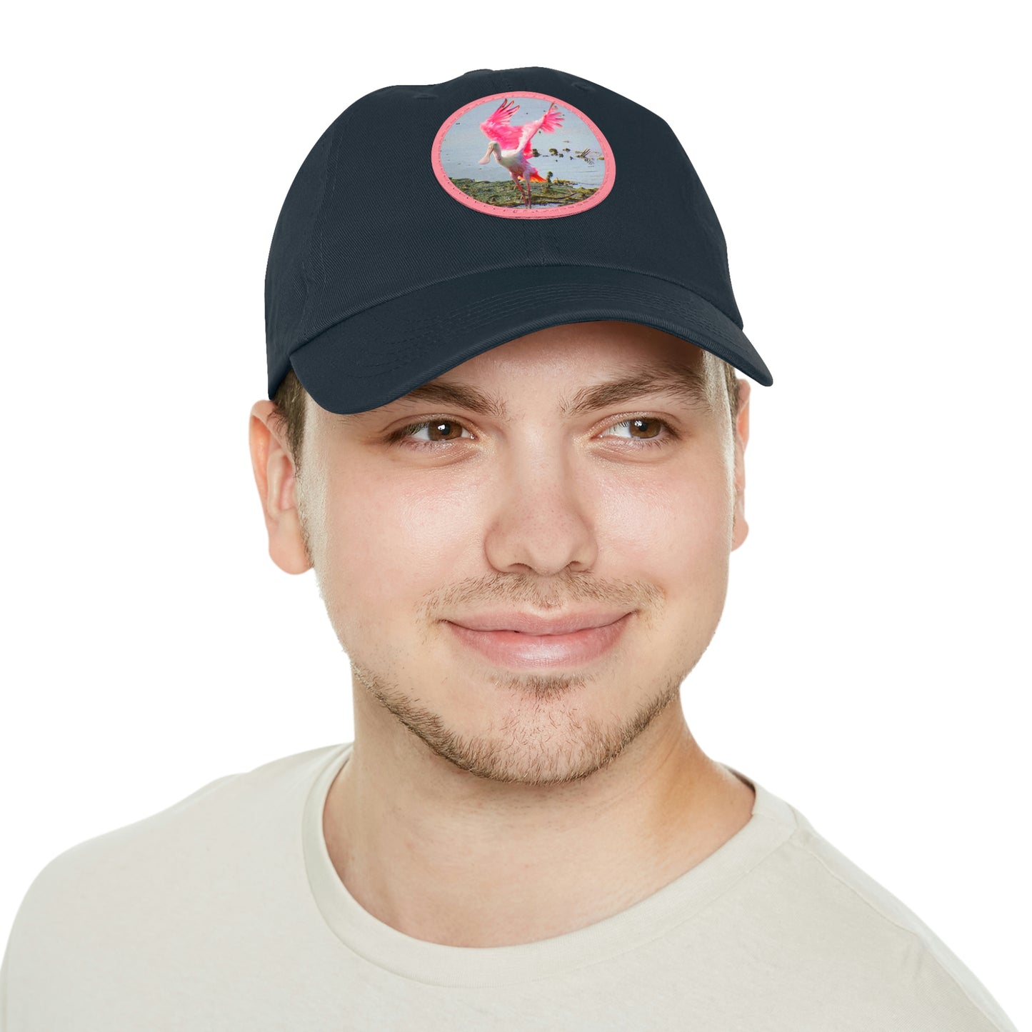 Roseate Spoonbill Pink Bird Hat with Leather Patch (Round)
