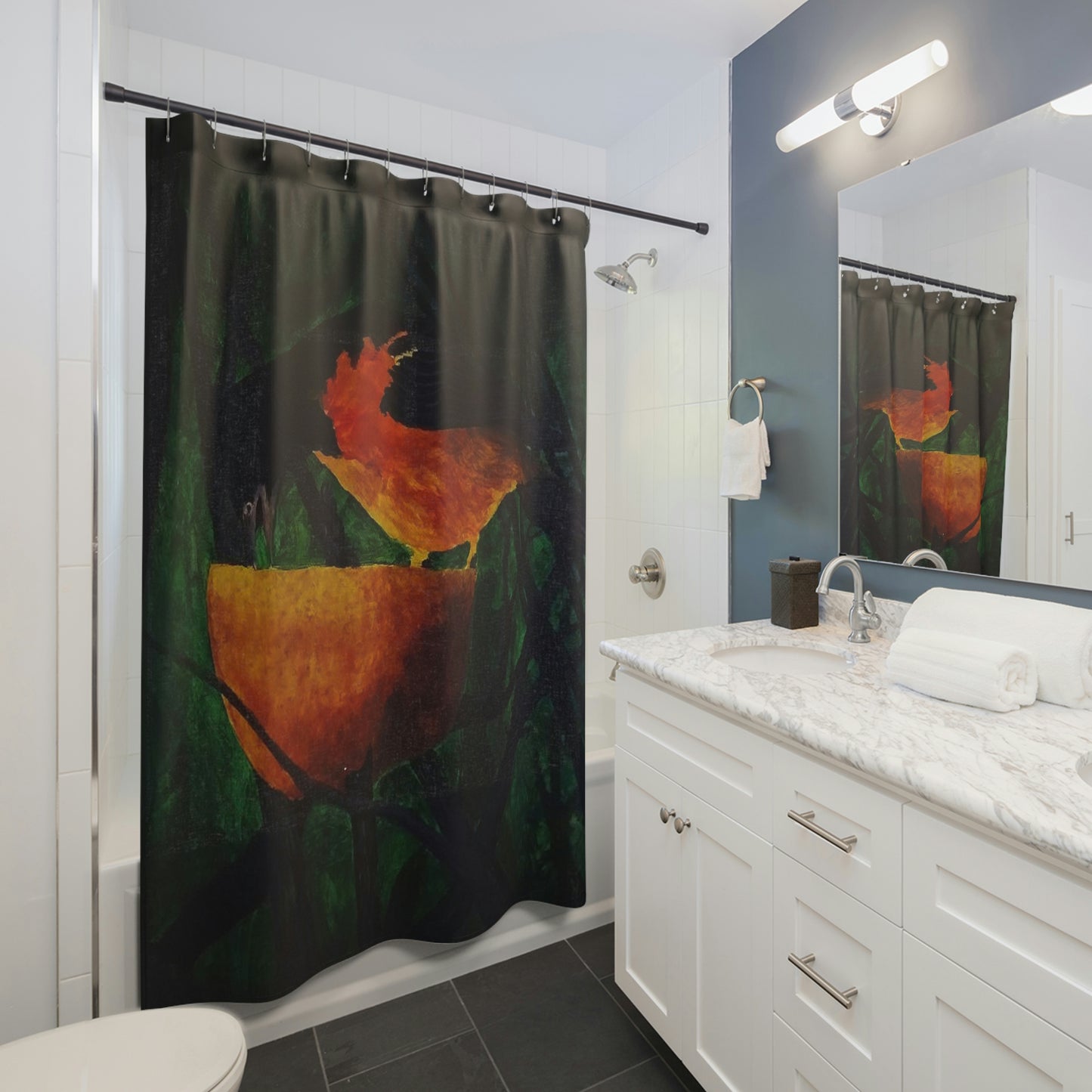 Oriole and an Orange Port Aransas Wildlife Artistic Shower Curtains
