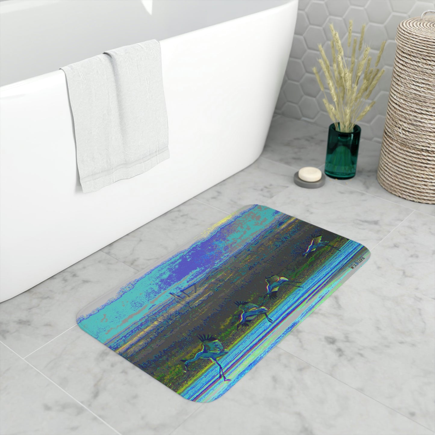 Whooping Cranes at Leonabelle's Memory Foam Bath Mat