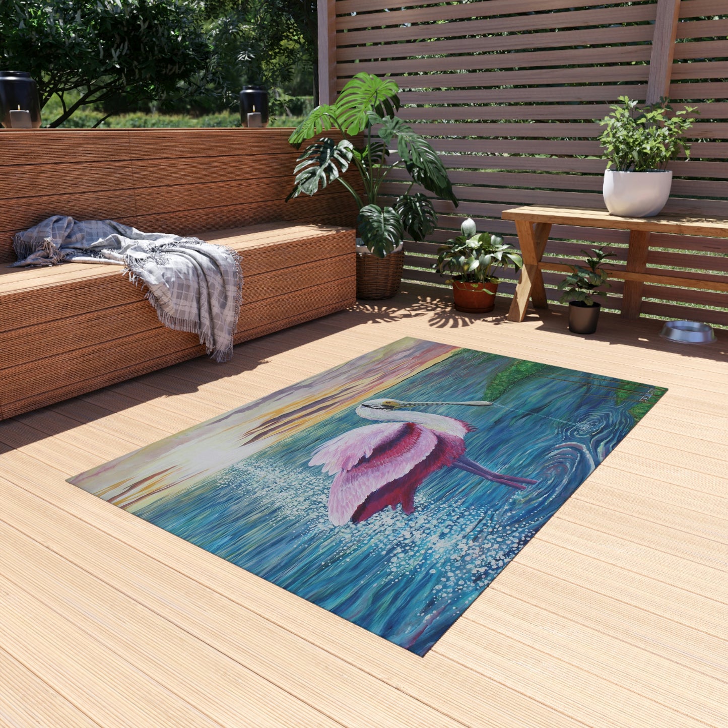 Spoonbill in the Sun Port Aransas Wildlife Outdoor Rug