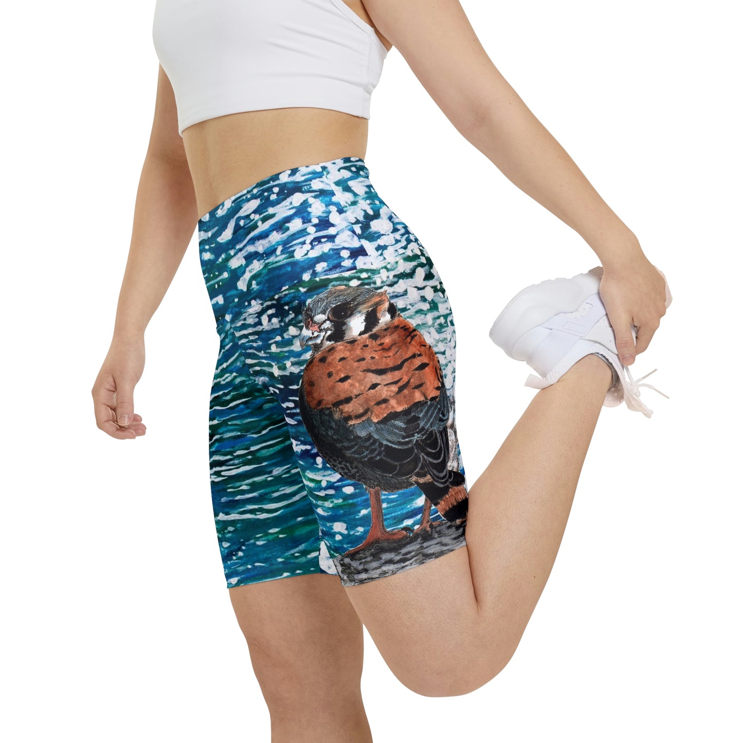 American Kestrel Blue Sparkling Waters Women's Workout Shorts