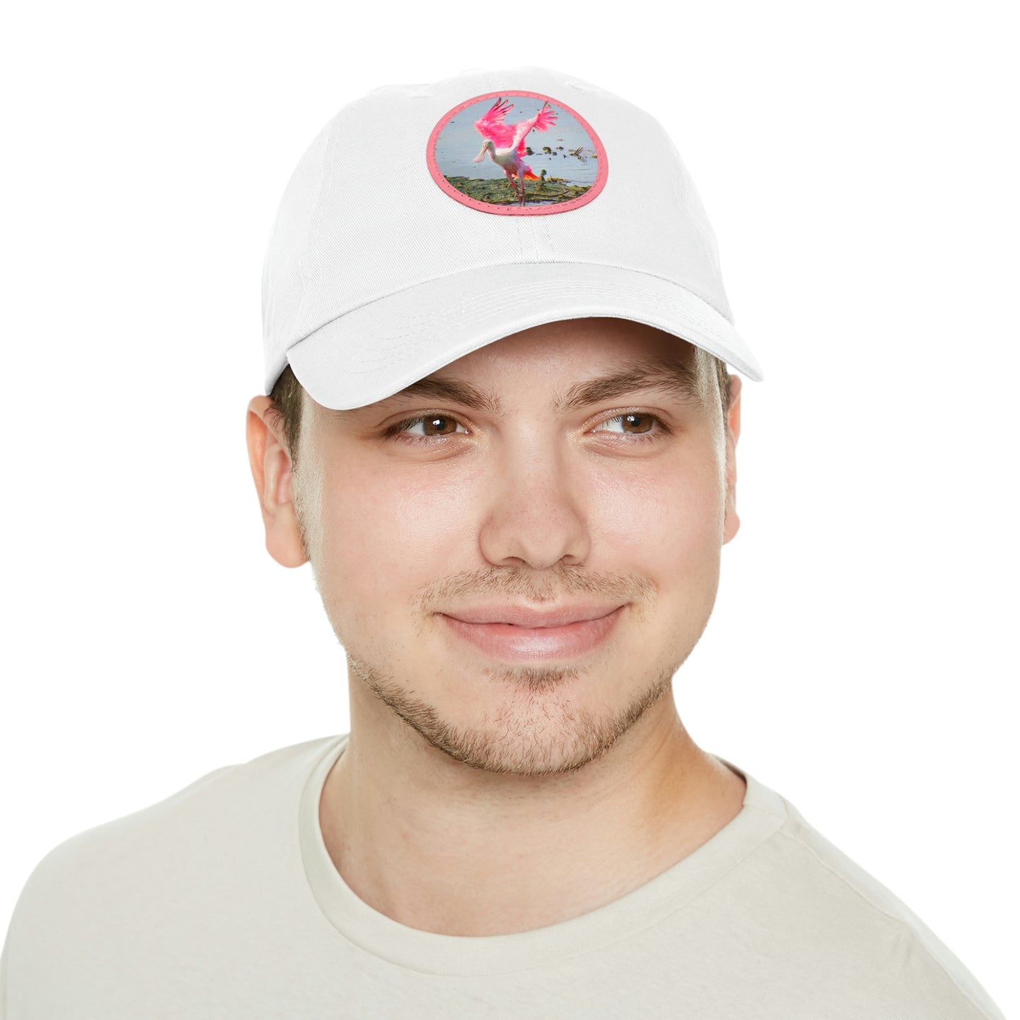 Roseate Spoonbill Pink Bird Hat with Leather Patch (Round)