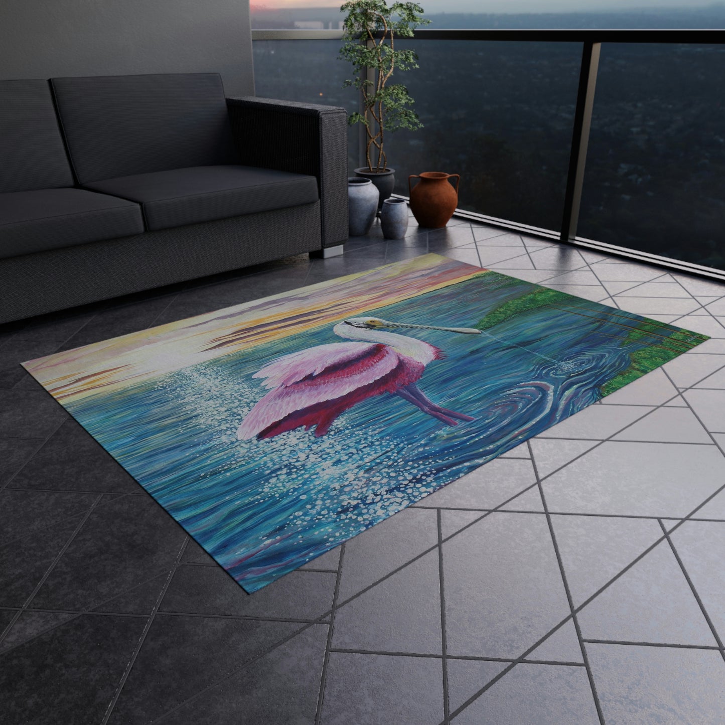 Spoonbill in the Sun Port Aransas Wildlife Outdoor Rug