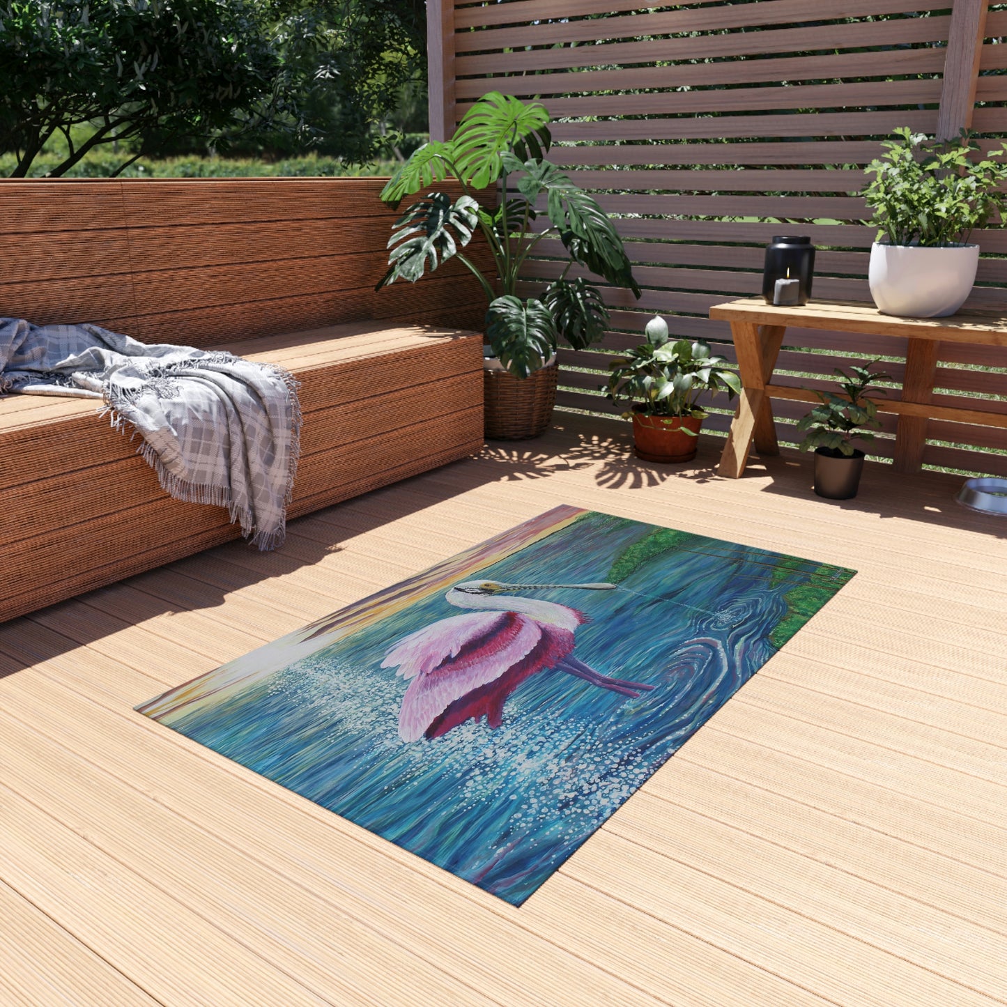 Spoonbill in the Sun Port Aransas Wildlife Outdoor Rug