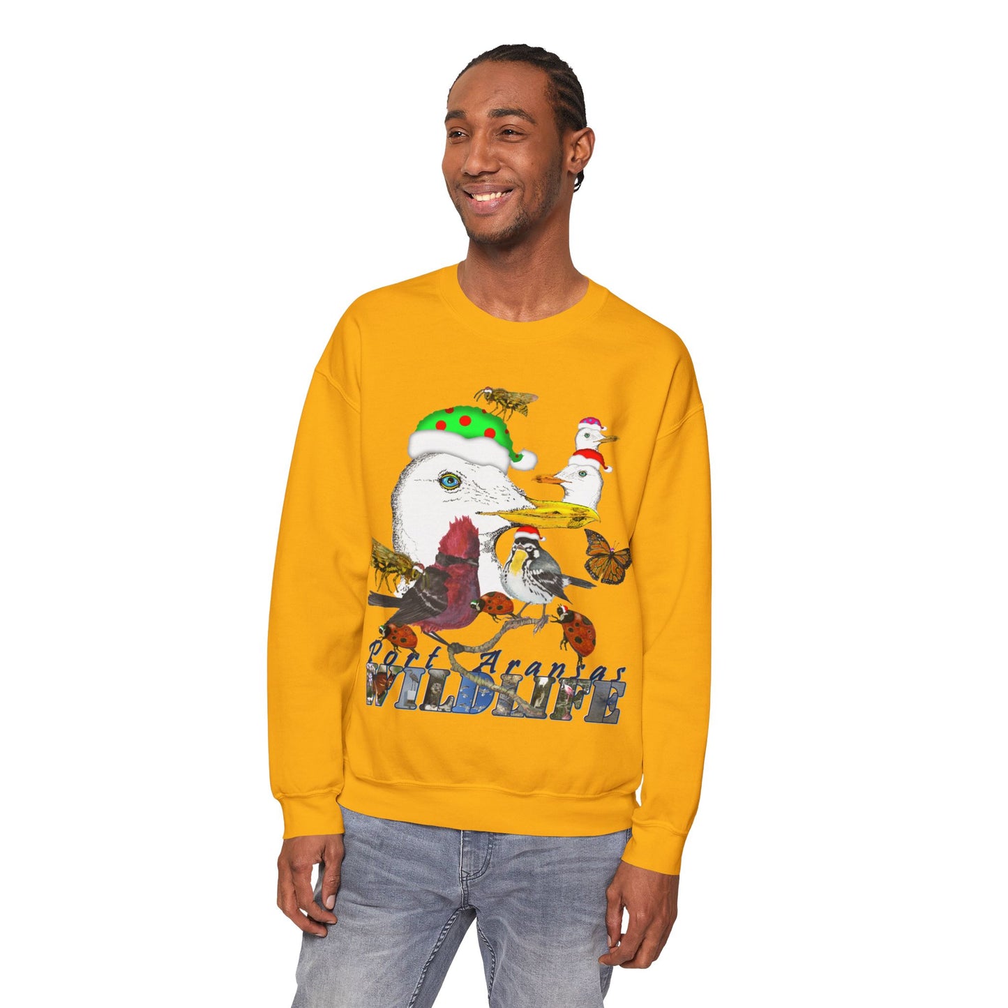 Christmas Ugly Sweatshirt Birds Bugs and Butterflies Seasonal Seller Port Aransas Wildlife: Unisex, Heavy Blend