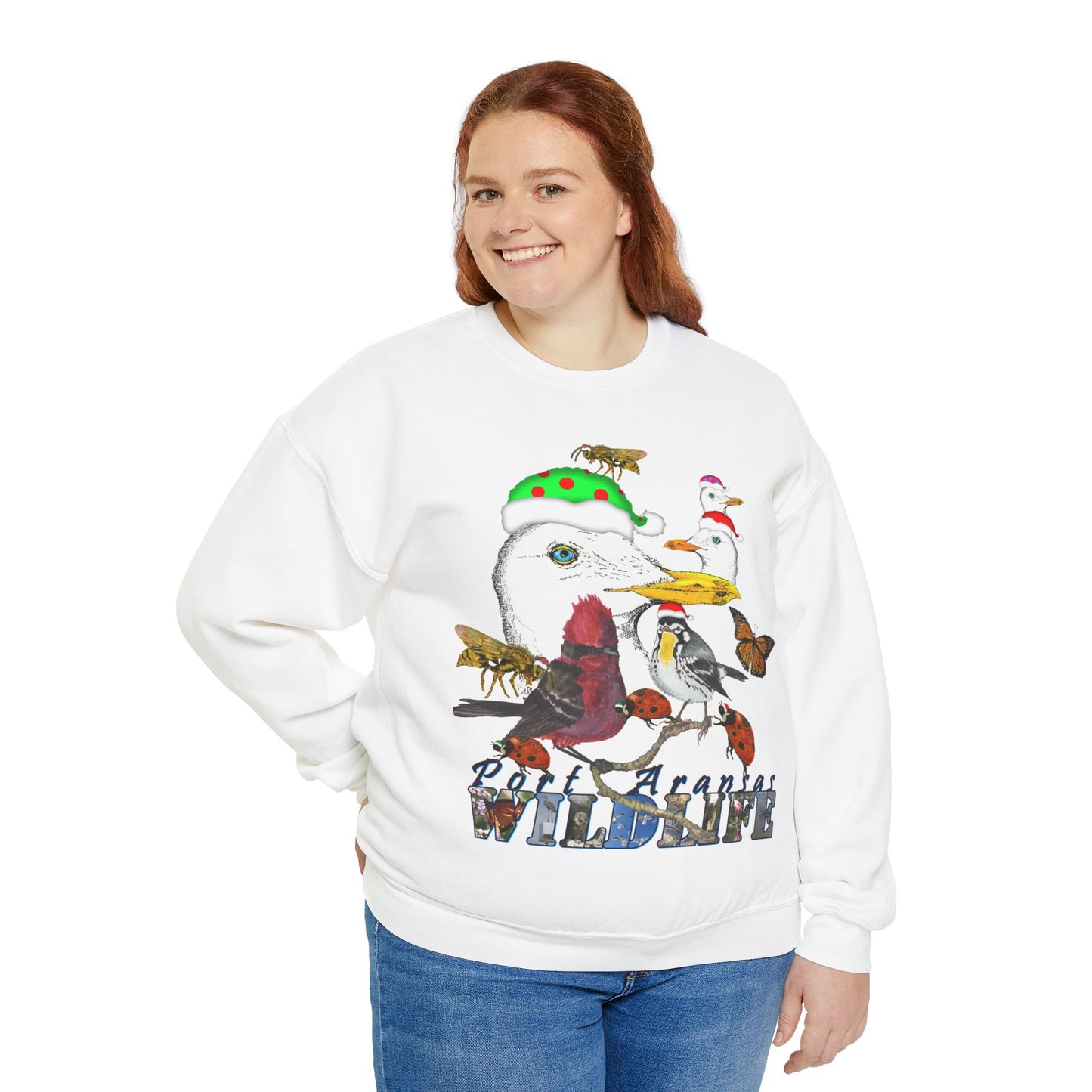 Christmas Ugly Sweatshirt Birds Bugs and Butterflies Seasonal Seller Port Aransas Wildlife: Unisex, Heavy Blend