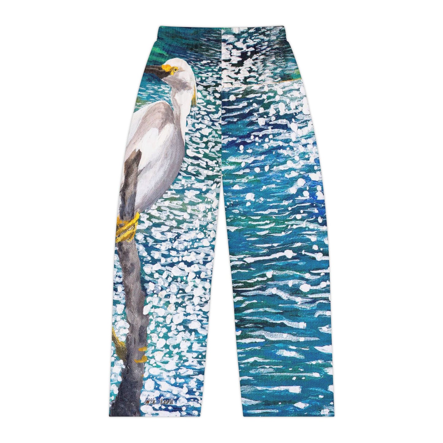 Comfort Pants - Egret Shorebird in the Sun Art Port Aransas Wildlife