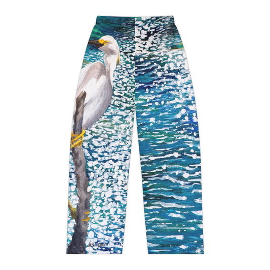 Comfort Pants - Egret Shorebird in the Sun Art Port Aransas Wildlife