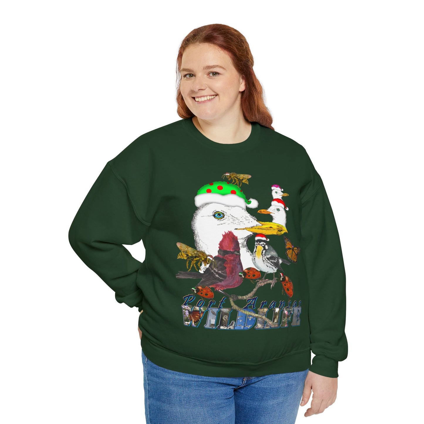 Christmas Ugly Sweatshirt Birds Bugs and Butterflies Seasonal Seller Port Aransas Wildlife: Unisex, Heavy Blend