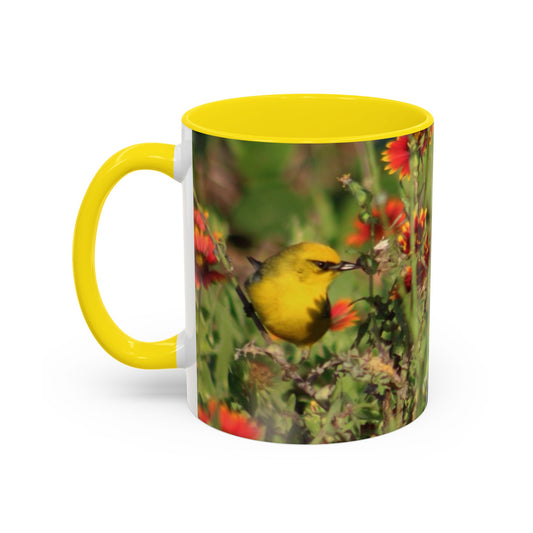 Mug - Blue-winged Warbler Floral Accent Coffee Mug - Gift for Birders and Nature Lovers
