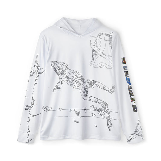 Port Aransas Wetlands Wildlife Line Art Hoodie — Warbler, Butterfly, Frog & Flamingo Coastal Scene