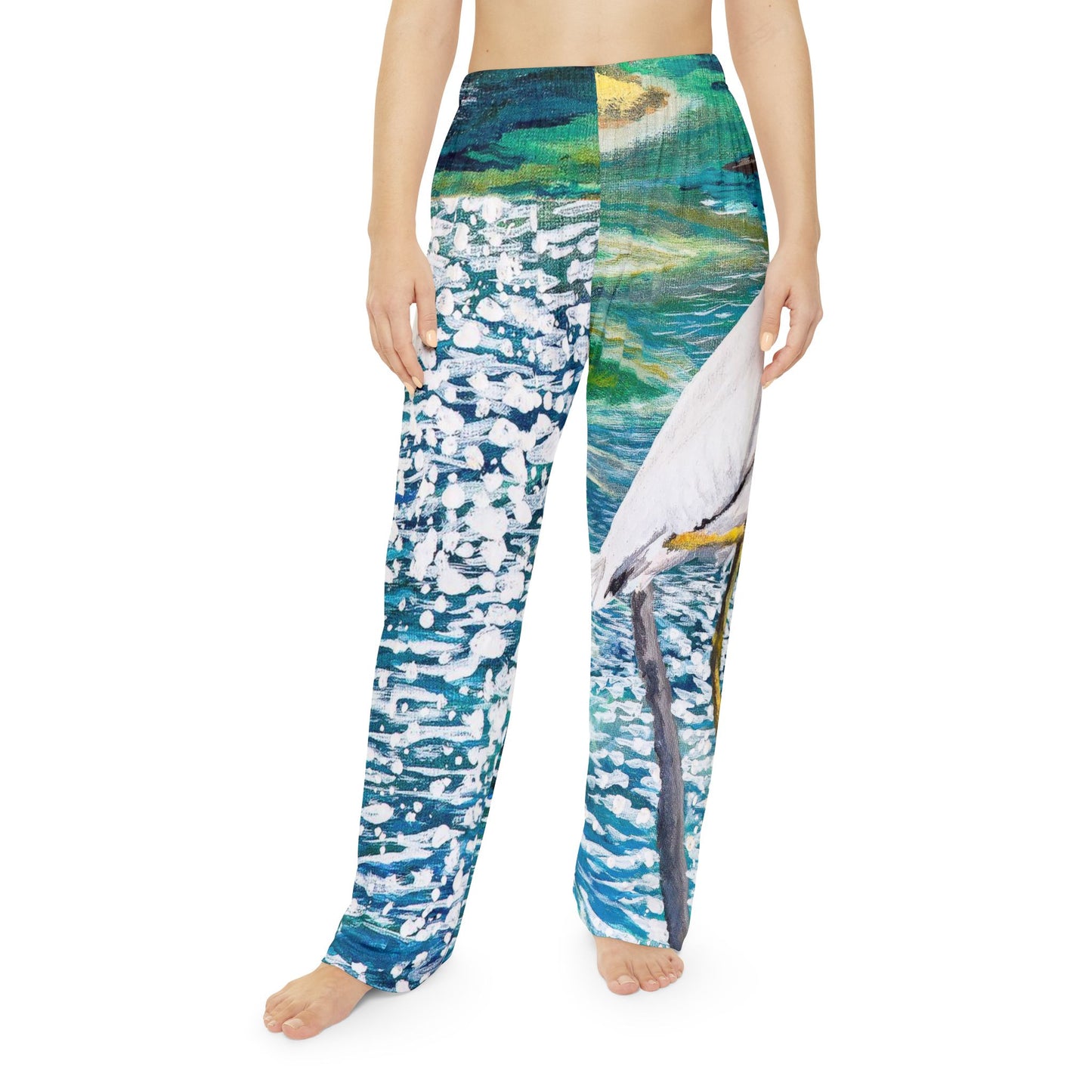 Comfort Pants - Egret Shorebird in the Sun Art Port Aransas Wildlife