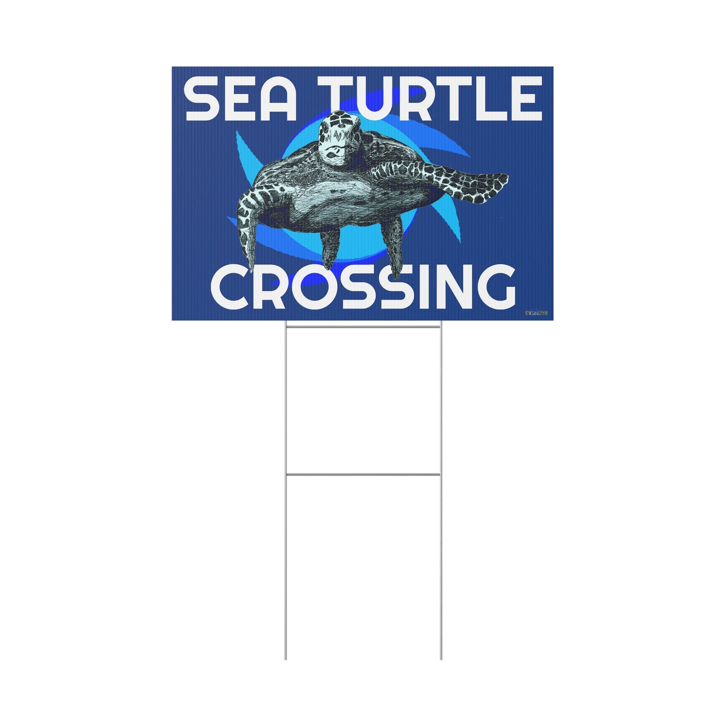 Sea Turtle Crossing Blue Plastic Yard Sign