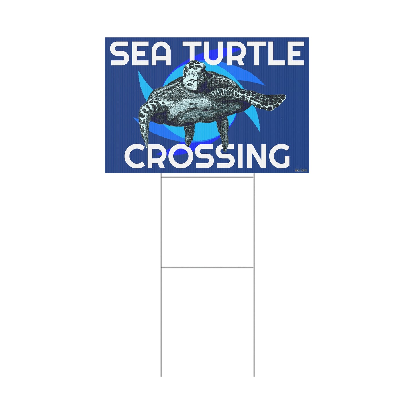 Sea Turtle Crossing Blue Plastic Yard Sign