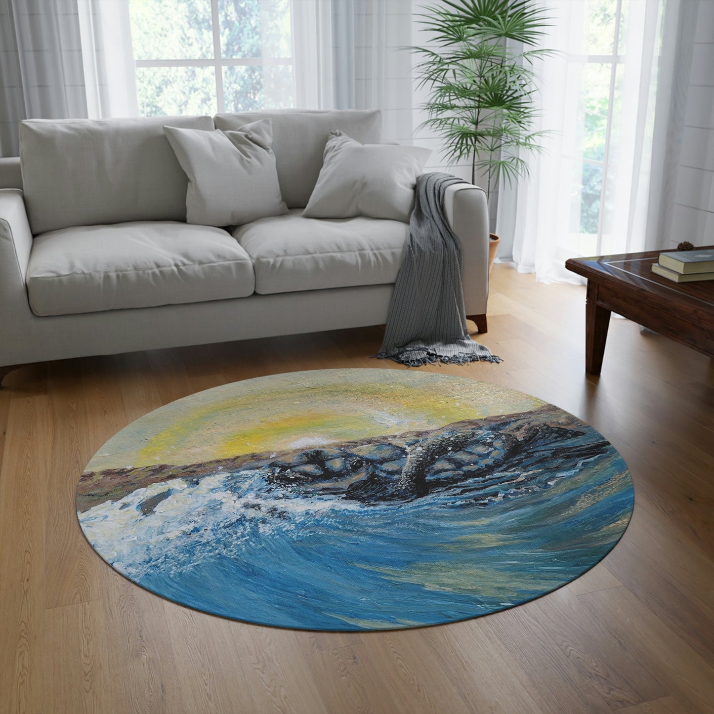 Sea Turtle's First Swim Port Aransas Wildlife Art Round Area Rug