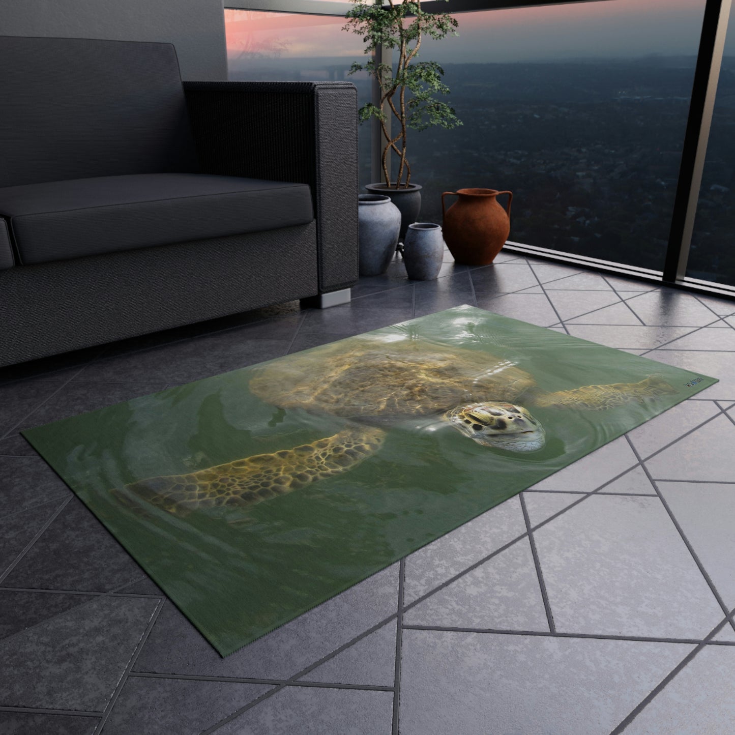 Sea Turtle in Port Aransas Wildlife Outdoor Rug