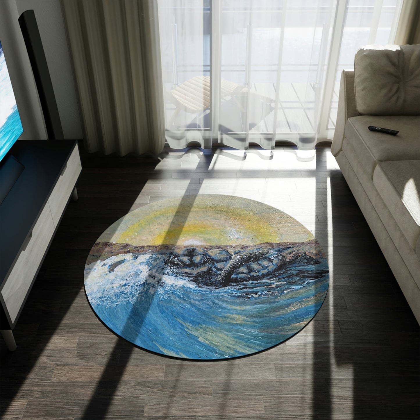 Sea Turtle's First Swim Port Aransas Wildlife Art Round Area Rug