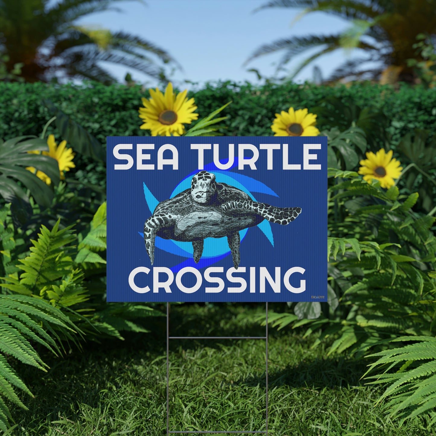 Sea Turtle Crossing Blue Plastic Yard Sign