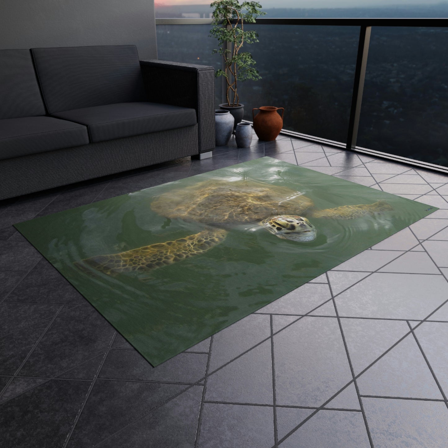 Sea Turtle in Port Aransas Wildlife Outdoor Rug