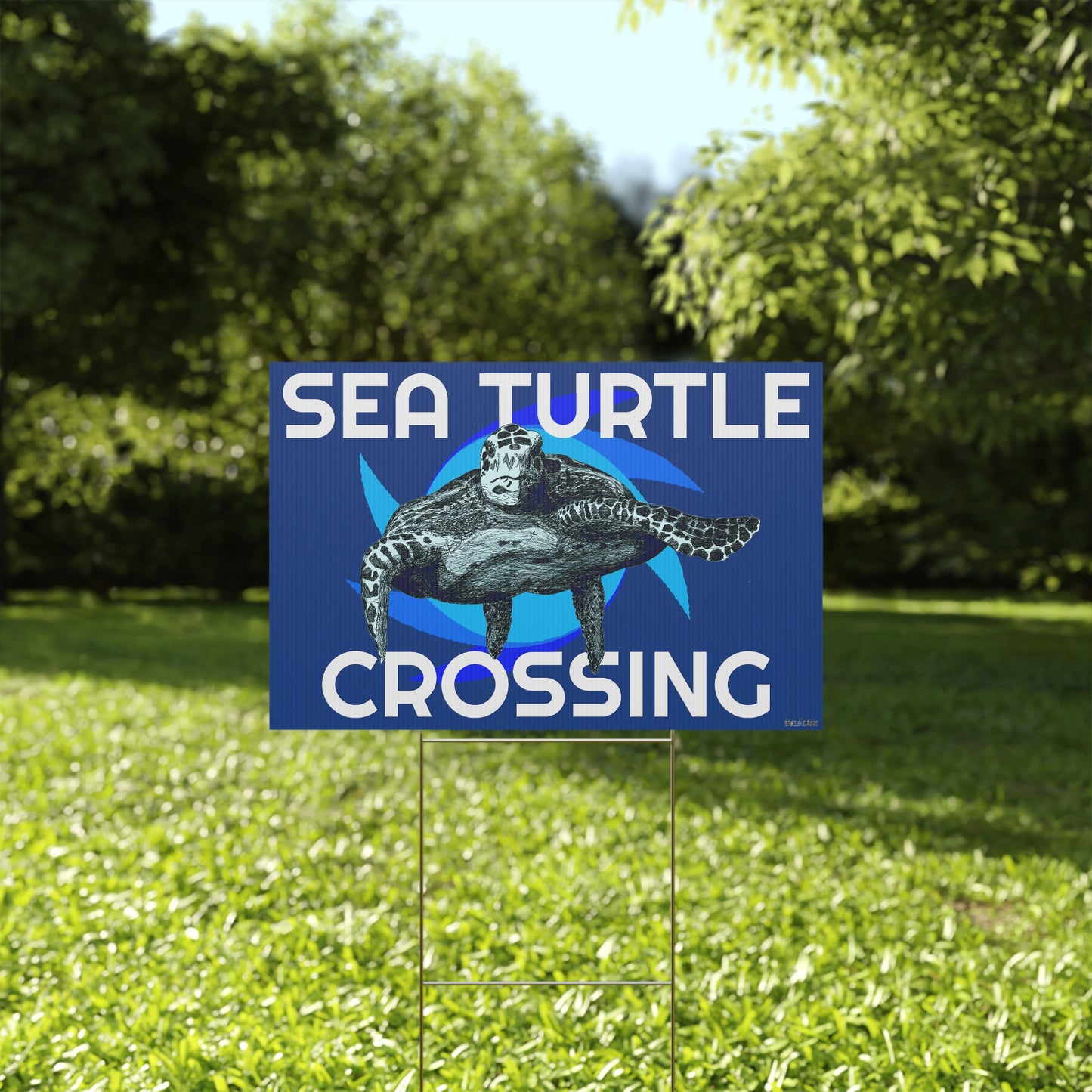 Sea Turtle Crossing Blue Plastic Yard Sign