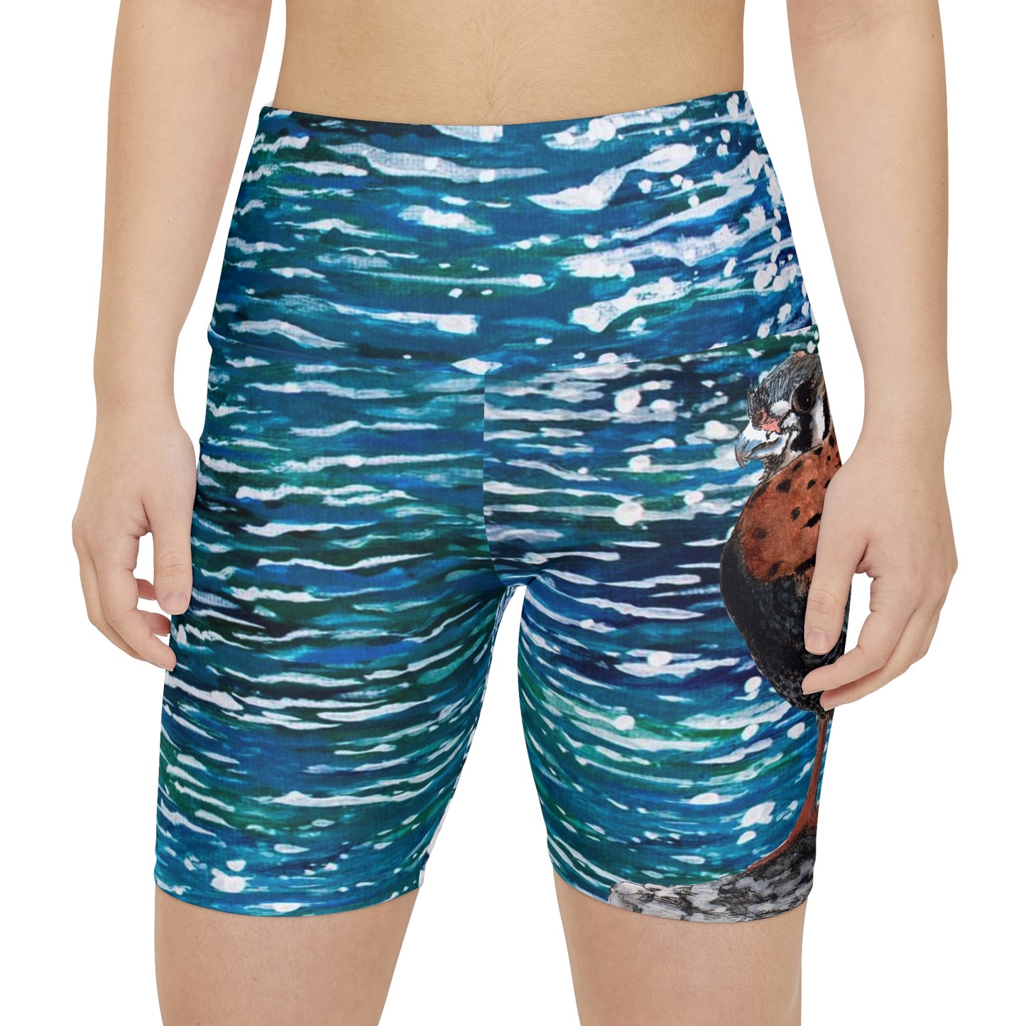 American Kestrel Blue Sparkling Waters Women's Workout Shorts