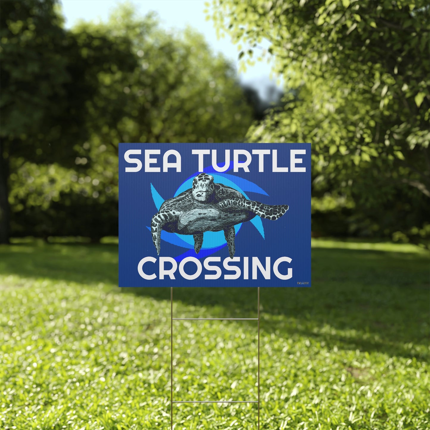 Sea Turtle Crossing Blue Plastic Yard Sign