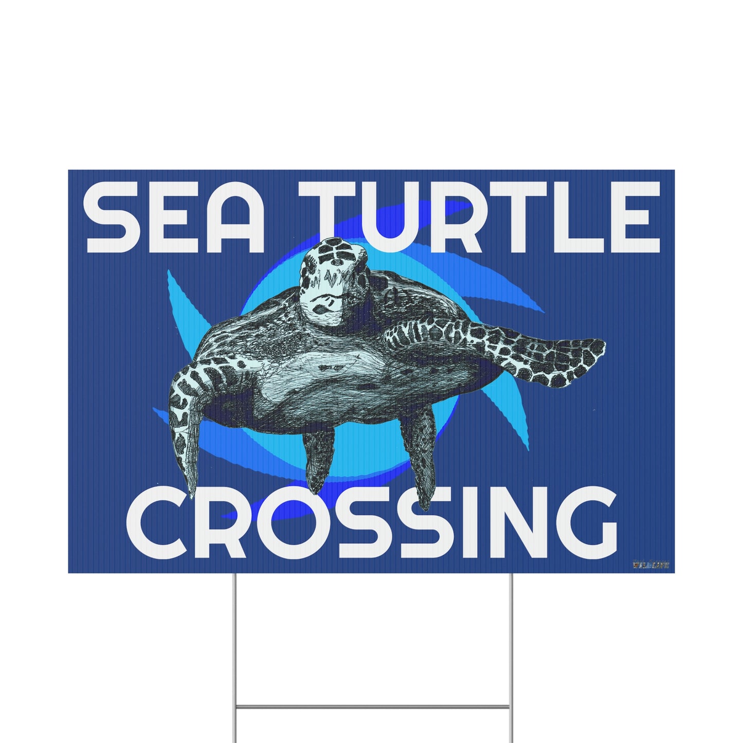 Sea Turtle Crossing Blue Plastic Yard Sign