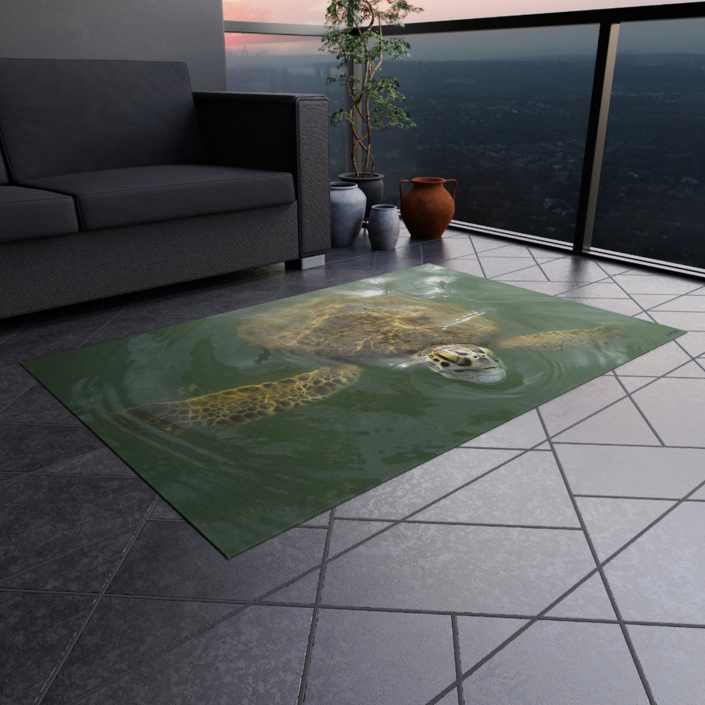 Sea Turtle in Port Aransas Wildlife Outdoor Rug