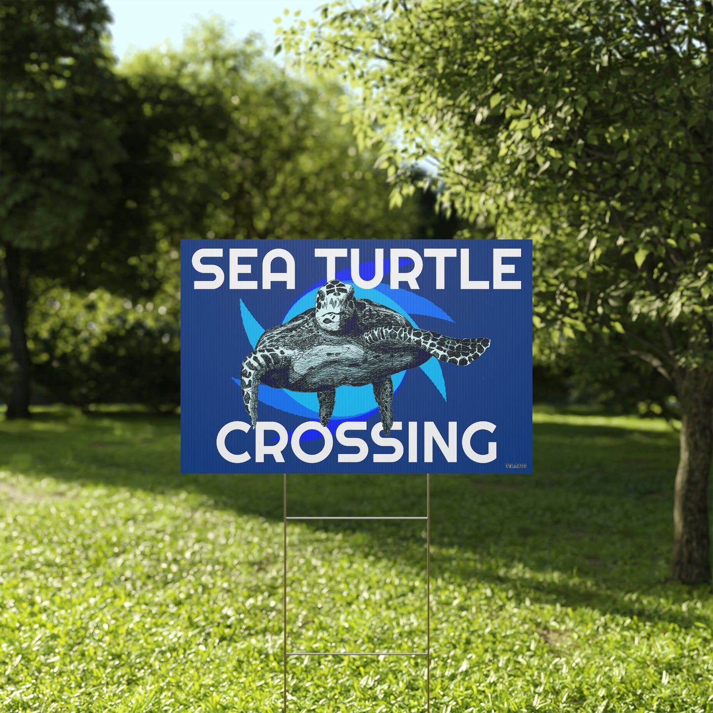 Sea Turtle Crossing Blue Plastic Yard Sign