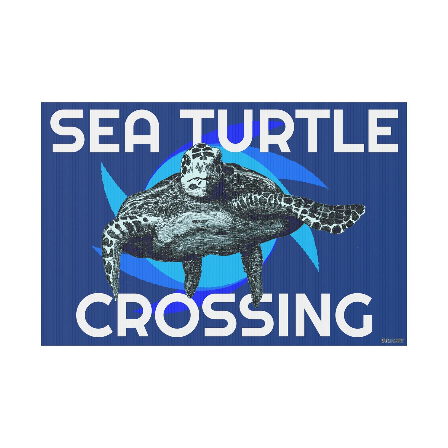 Sea Turtle Crossing Blue Plastic Yard Sign