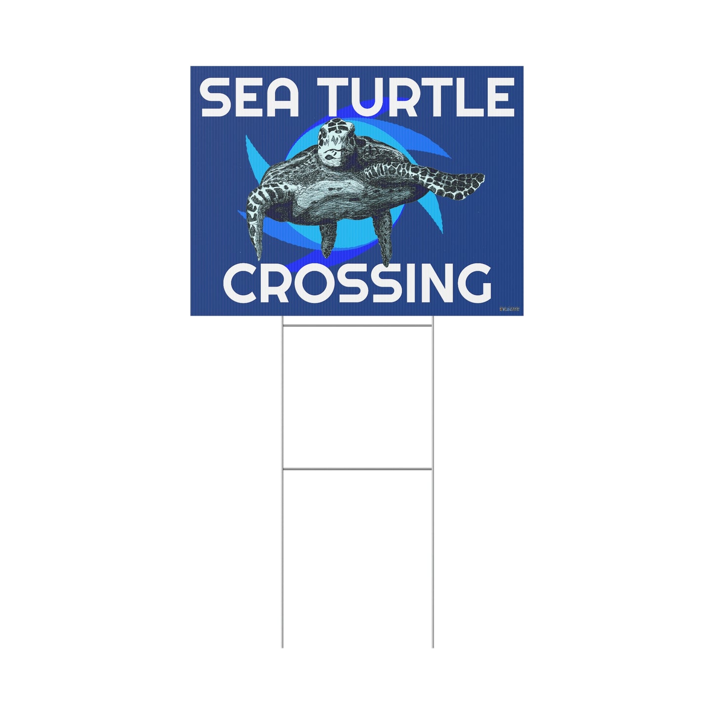 Sea Turtle Crossing Blue Plastic Yard Sign