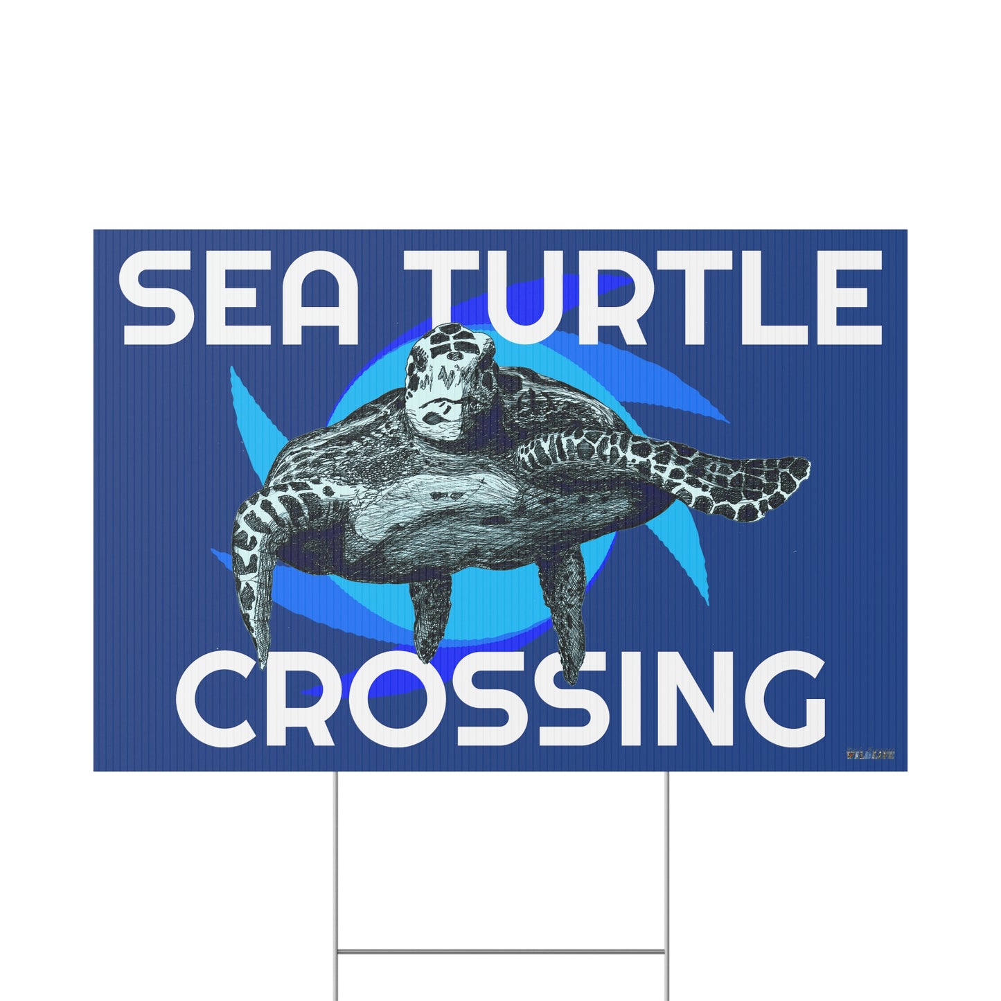 Sea Turtle Crossing Blue Plastic Yard Sign