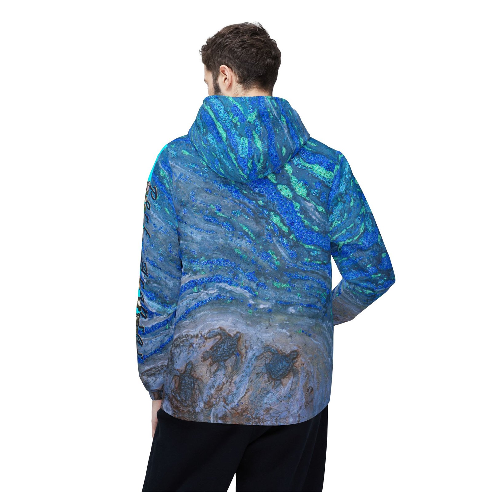 Windbreaker Jacket - Port Aransas Wildlife Sparkling Sea Turtle Hatchlings Design - Image 8