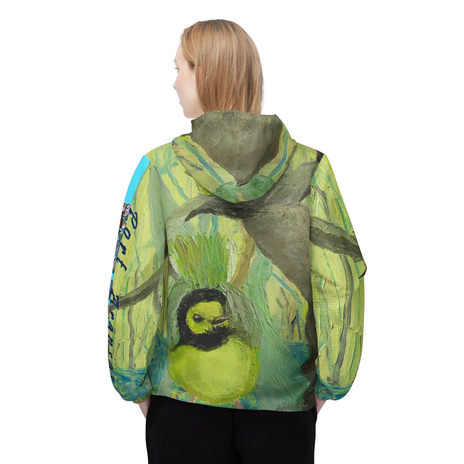 Port Aransas Wildlife Windbreaker Jacket - Hooded Warbler, Hummingbird, Monarch, Yellow-throated Warbler Inspired Art - Image 4