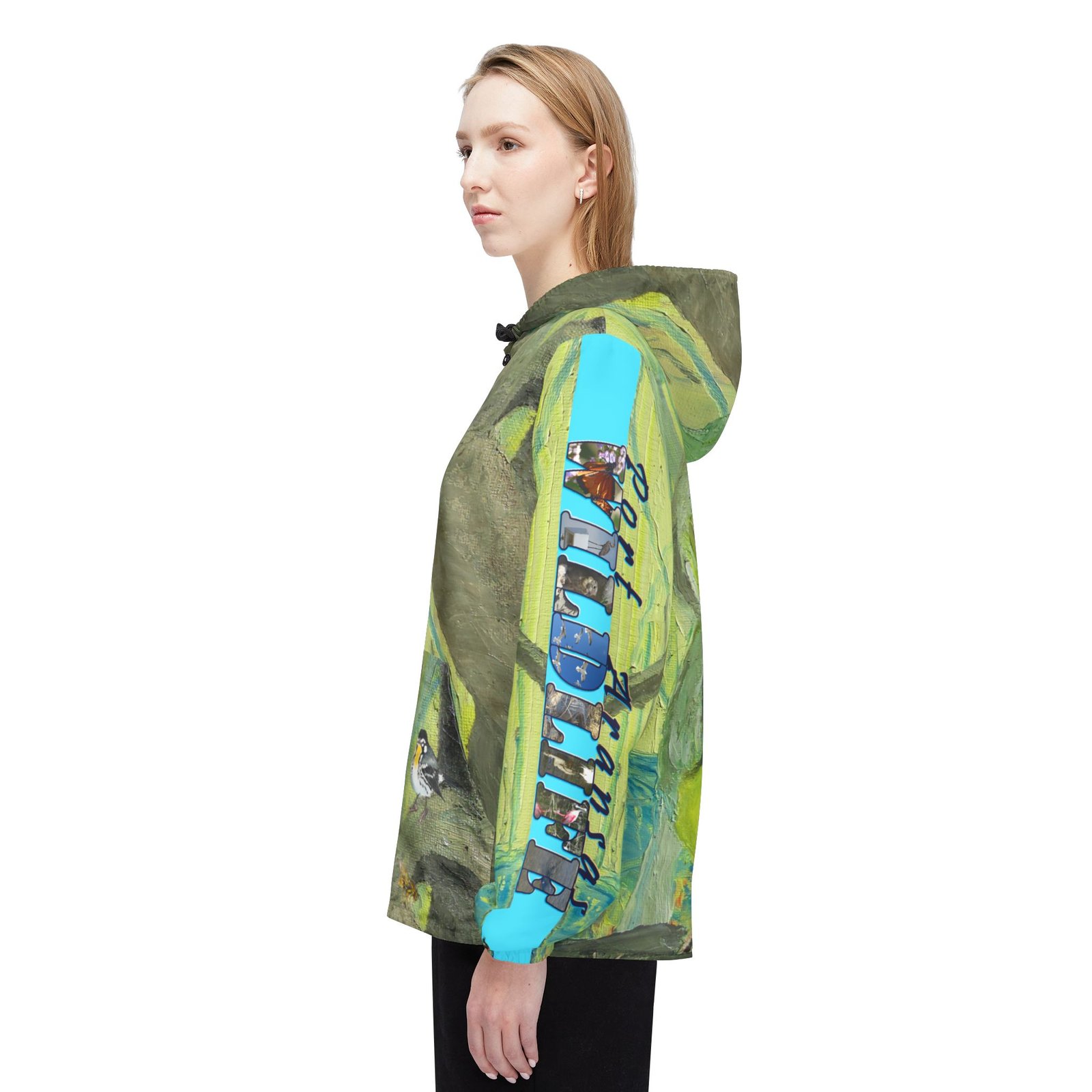 Port Aransas Wildlife Windbreaker Jacket - Hooded Warbler, Hummingbird, Monarch, Yellow-throated Warbler Inspired Art - Image 5