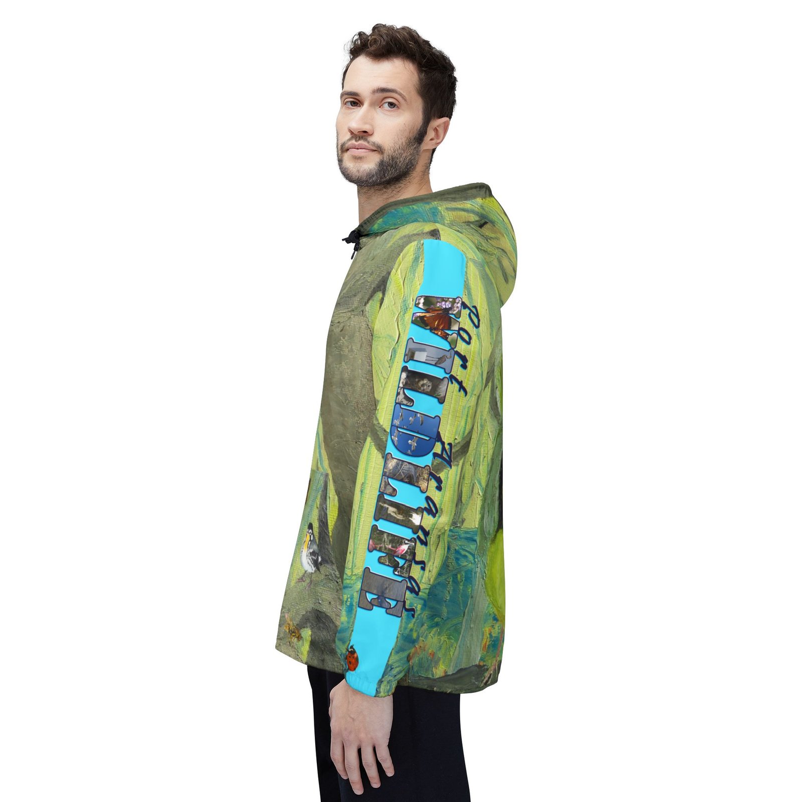 Port Aransas Wildlife Windbreaker Jacket - Hooded Warbler, Hummingbird, Monarch, Yellow-throated Warbler Inspired Art - Image 9