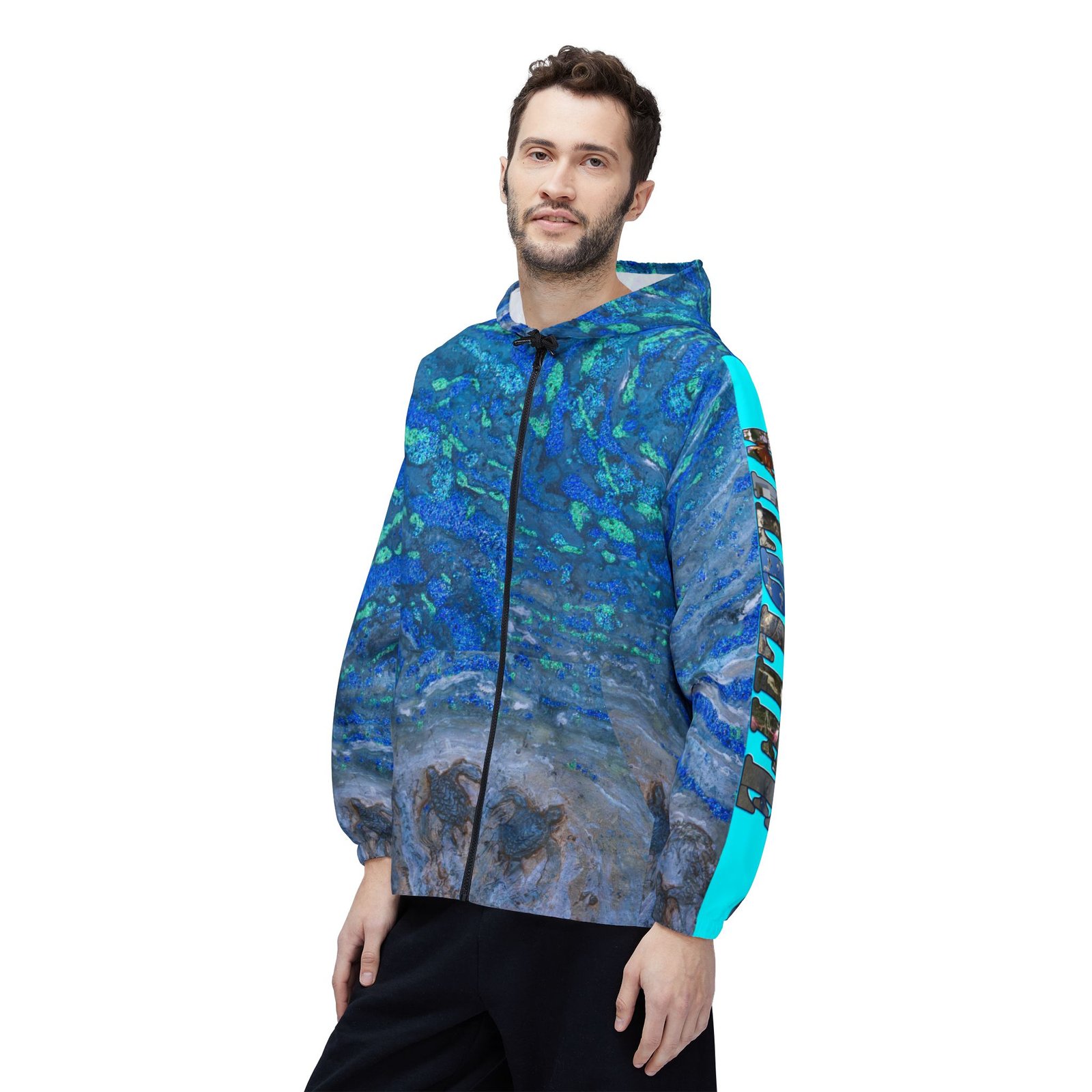 Windbreaker Jacket - Port Aransas Wildlife Sparkling Sea Turtle Hatchlings Design - Image 7
