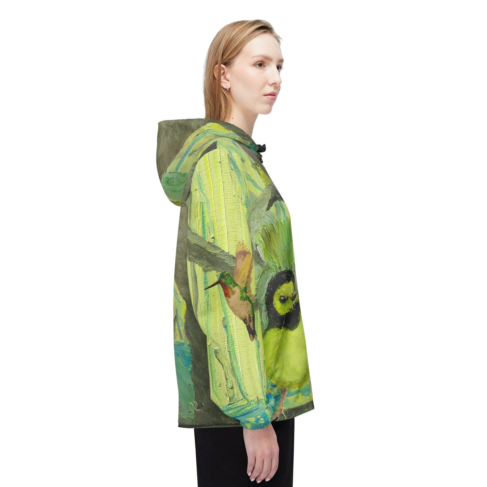 Port Aransas Wildlife Windbreaker Jacket - Hooded Warbler, Hummingbird, Monarch, Yellow-throated Warbler Inspired Art - Image 6